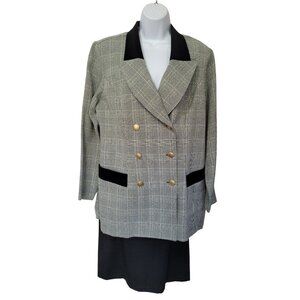 Lindsey Scott Womens Size 14 Plaid Blazer & Black Skirt Suit Set Vintage USA